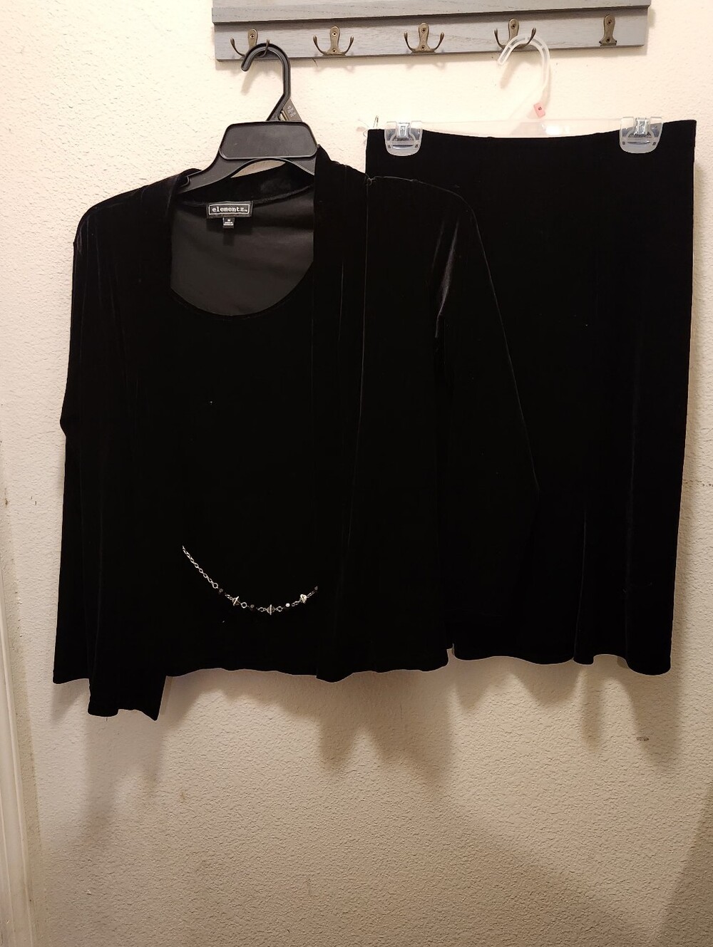 Elementz Black Velvet Two-Piece Top/Jacket With Matching Skirt Set